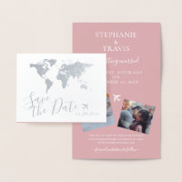 Silver World Map Folded Destination Save the Date