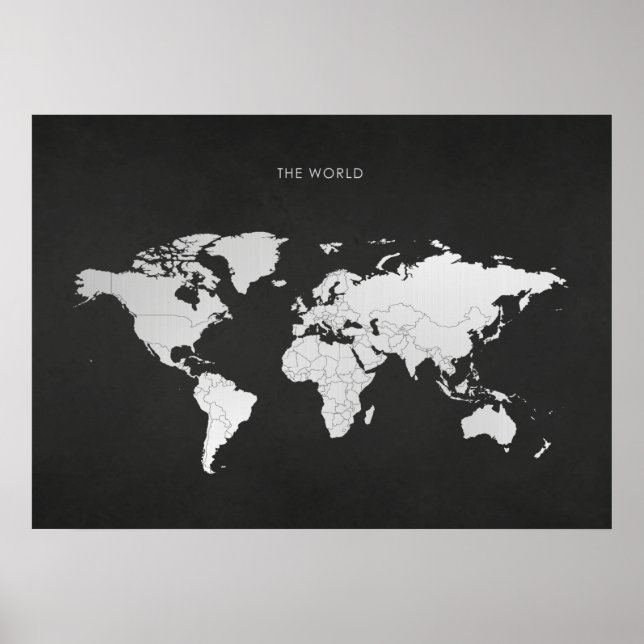 Silver World Map Poster (Front)