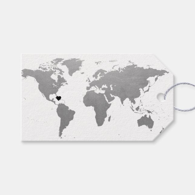 Silver World Map Thank You Favour Tag (Front (Horizontal))