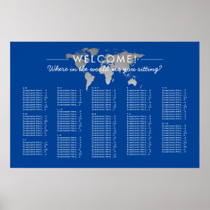 Silver World Map Travel Theme Seating Chart
