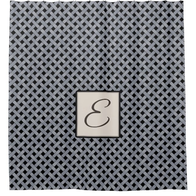 Silver Woven Rattan on Custom Colour with Monogram Shower Curtain (Front)