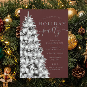 Silver Xmas Tree Corporate Holiday Burgundy Invitation