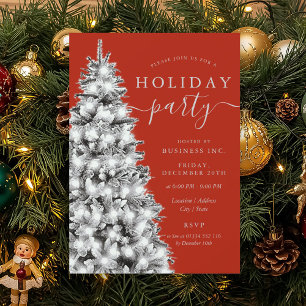 Silver Xmas Tree Corporate Holiday Red  Invitation