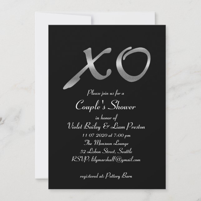 Silver XO's Couple's Shower Invitation (Front)