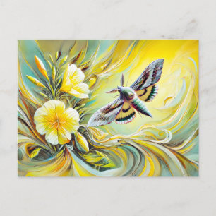 Silver Y Moth with Evening Primrose Oil Painting Postcard
