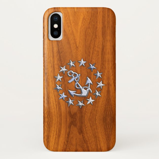 Silver Yacht Flag on Nautical Teak Wood Print Case-Mate iPhone Case (Back)