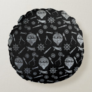 Silver Zinc Steampunk Balloons Theme Round Cushion