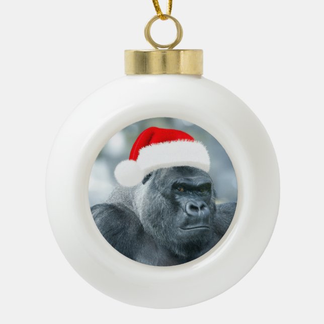 Silverback as the Christmas Grouch Ceramic Ball Christmas Ornament (Front)