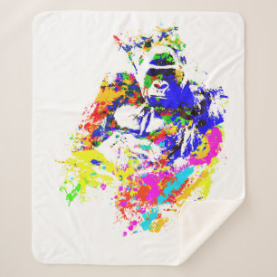 Silverback Lowland Gorilla Splatter Paint Effect Sherpa Blanket