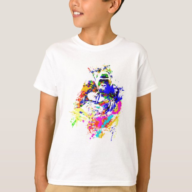 Silverback Lowland Gorilla Splatter Paint Effect T-Shirt (Front)