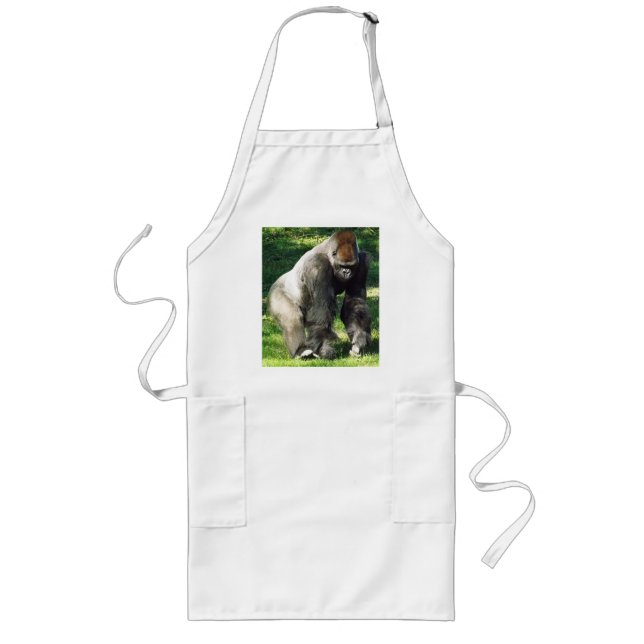 Silverback Male Lowland Gorilla Standing Up Long Apron (Front)