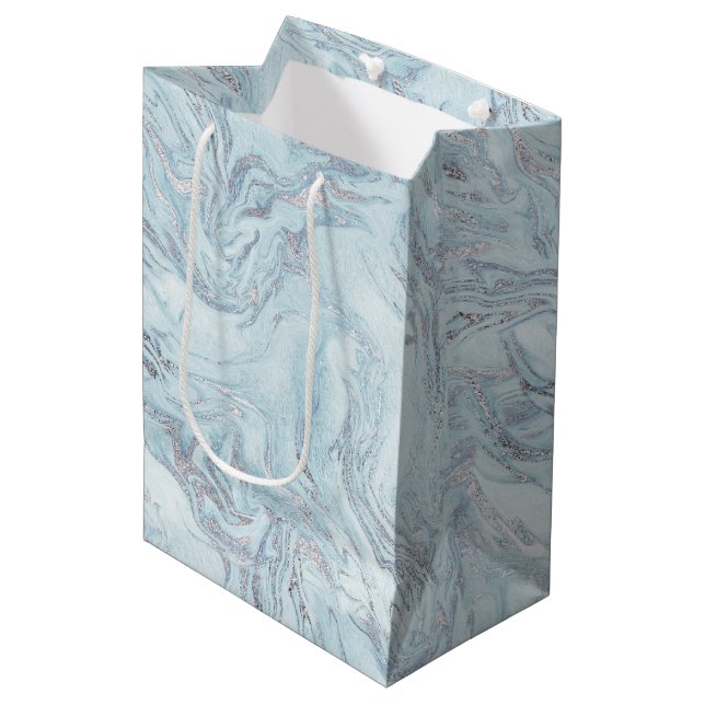 SilverBlue Marble Medium Gift Bag (Front Angled)