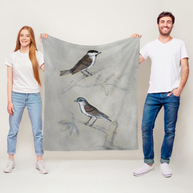 Silvered Aviary | A Pair Of Birds Fleece Blanket (In Situ)