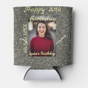 Silverglitter photo 20th birthday add name date can cooler