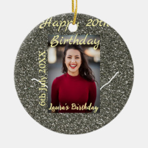 Silverglitter photo 20th birthday add name date ceramic tree decoration
