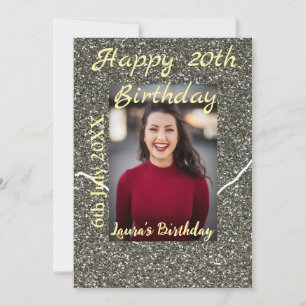Silverglitter photo 20th birthday add name date holiday card