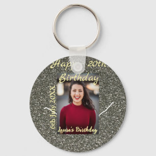 Silverglitter photo 20th birthday add name date key ring