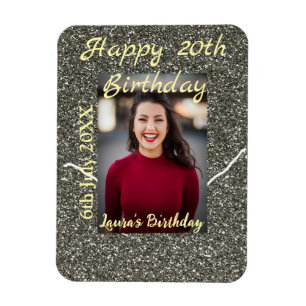 Silverglitter photo 20th birthday add name date magnet