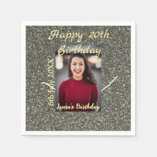 Silverglitter photo 20th birthday add name date napkin