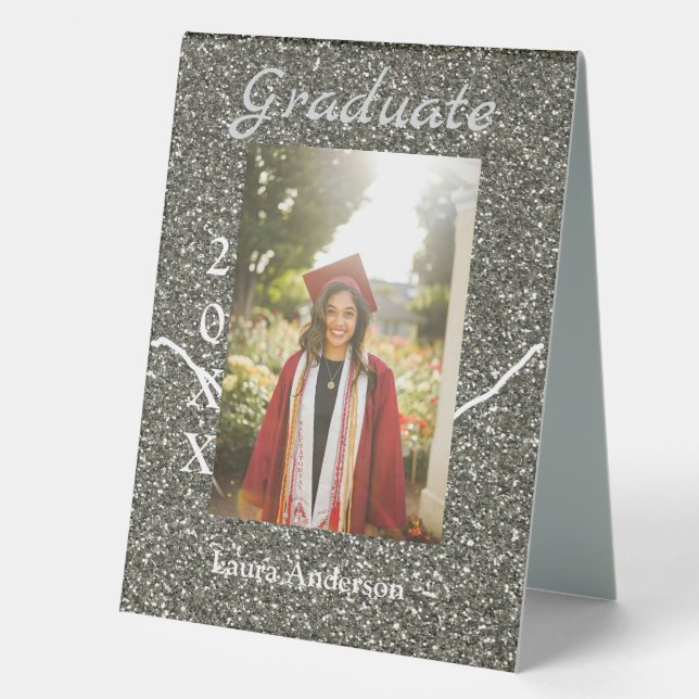 Silverglitter photo graduation add name class text (Front)