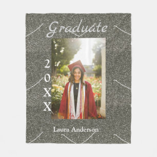 Silverglitter photo graduation add name class text fleece blanket