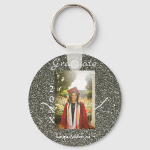 Silverglitter photo graduation add name class text key ring