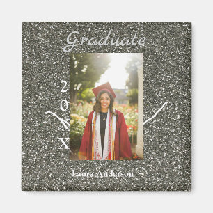 Silverglitter photo graduation add name class text magnet