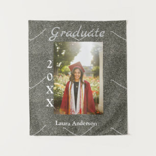 Silverglitter photo graduation add name class text tapestry