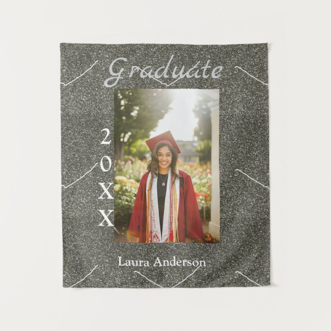 Silverglitter photo graduation add name class text tapestry (Front)