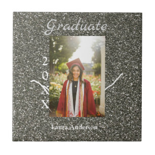 Silverglitter photo graduation add name class text tile