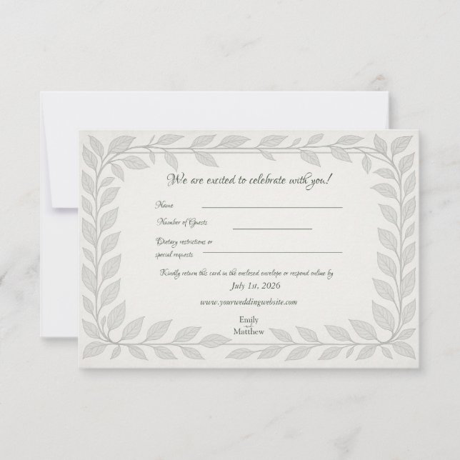 Silverleaf Elven Wedding – Leaf Reply Design Thank You Card (Front)