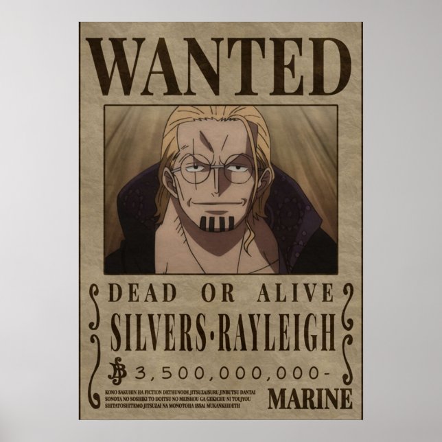 Silvers Rayleigh Dark King One Piece Wanted Bounty Poster (Front)