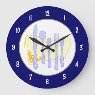 Silverware and Napkin on Blue Wall Clock