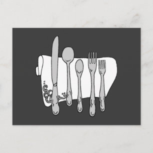 Silverware Black White Art Postcard
