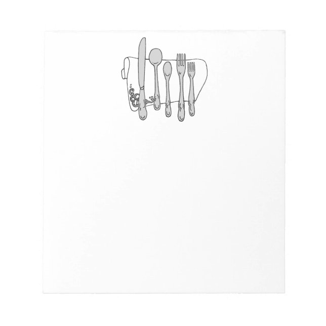 Silverware Black White Design 5.5" x 6" Notepad (Front)
