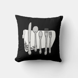 Silverware Black White Design Cushion