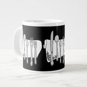 Silverware Black White Design Large Coffee Mug