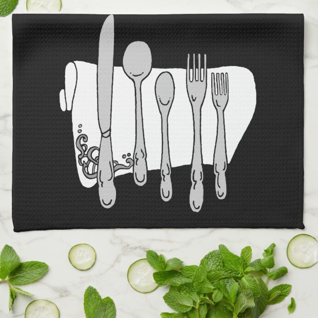 Silverware Black White Design Tea Towel (Folded)