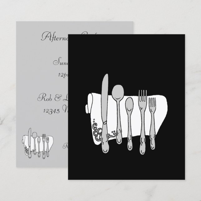 Silverware Custom Invitation  4.5" x 5.6" Template (Front/Back)