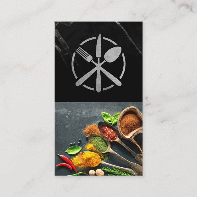 Silverware Gold Logo | Black Marble | Spices Business Card (Front)