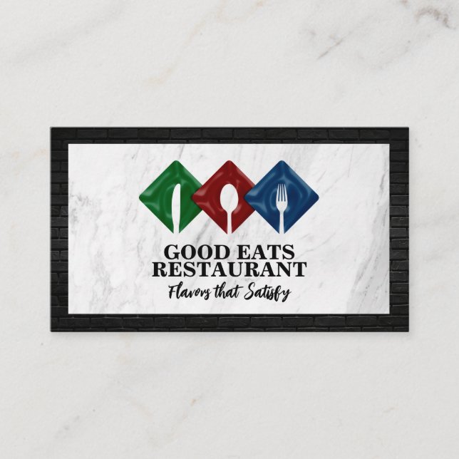 Silverware Restaurant Logo | Marble | Brick Business Card (Front)
