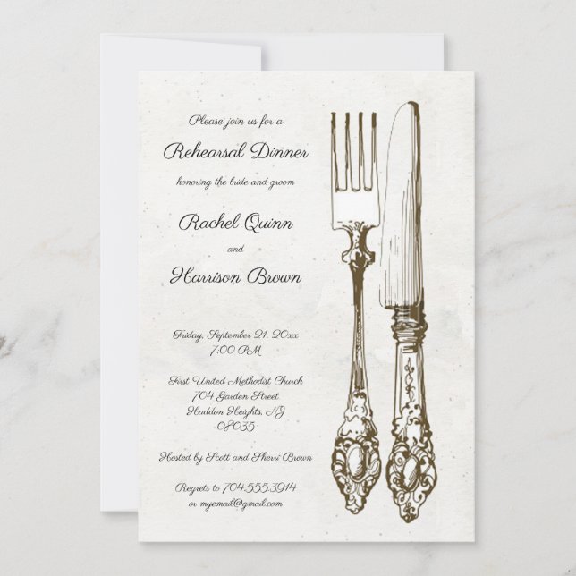 Silverware Wedding Rehearsal Dinner Invitation (Front)