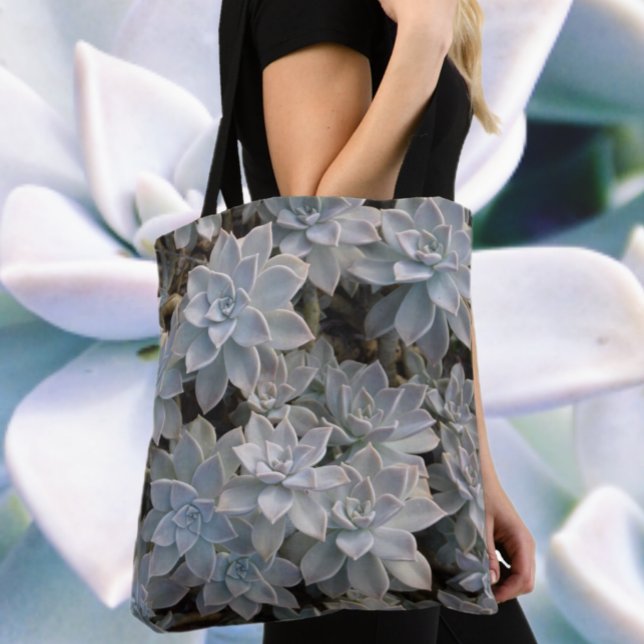 Silvery Blue Grey Succulents Botanical Tote Bag (Creator Uploaded)