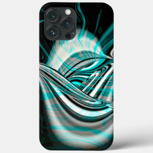 Silvery curved wavy under cyan green smoke on dark iPhone 13 pro max case