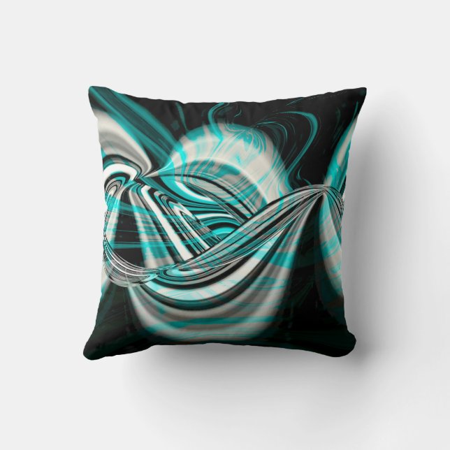 Silvery curved wavy under cyan green smoke on dark cushion (Back)