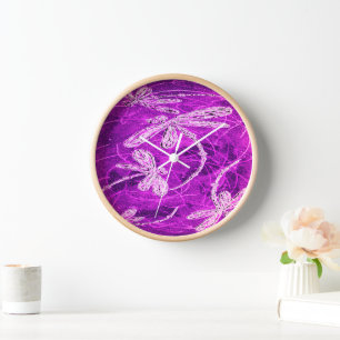 Silvery Dragonflies on a Magic Magenta Sky Clock