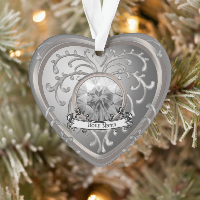 Silvery Faux Jewel Heart custom fairy ornament (Tree)