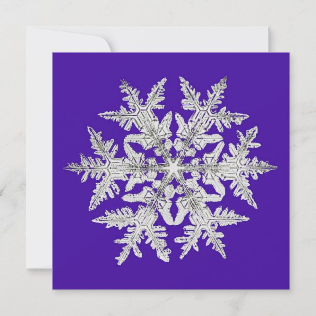 Silvery Geometric Snowflake on Bright Purple Holiday Card (Front)