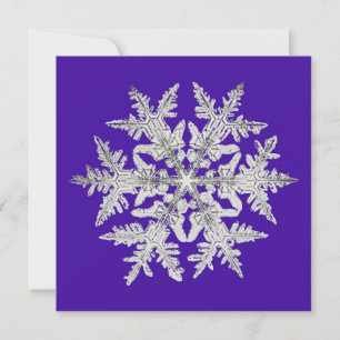 Silvery Geometric Snowflake on Bright Purple Holiday Card