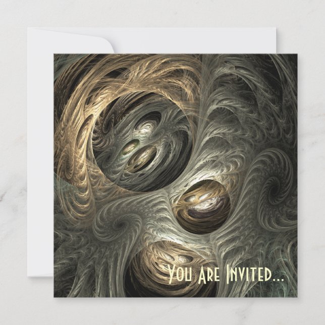 Silvery Gold Tunnel Fractal Art Invitation (Front)